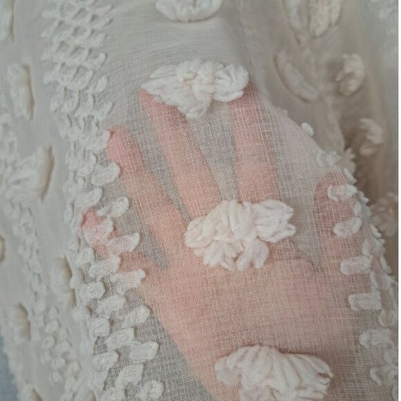 NEW Calypso St Barth Boho 3D Pom Floral Cream Semi Sheer Peasant Blouse Size L - Picture 6 of 9